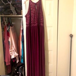 Wine color gown.